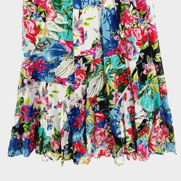 Lie Style Floral Multicolor Cotton Summer Pleated Lagenlook Midi Skirt P1066 - Picture 2 of 6